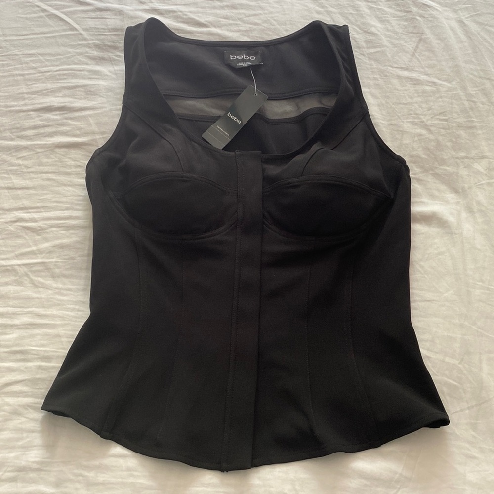 Bebe Black Sleeveless Bustier Shirt